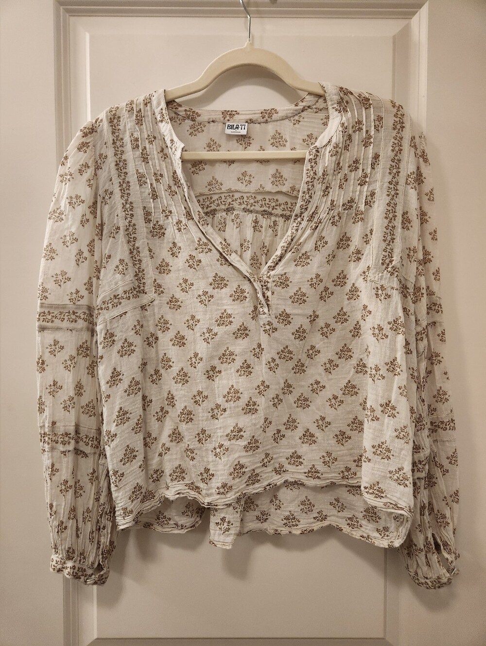 Bila 77 Cream Blouse with Brown Floral Print